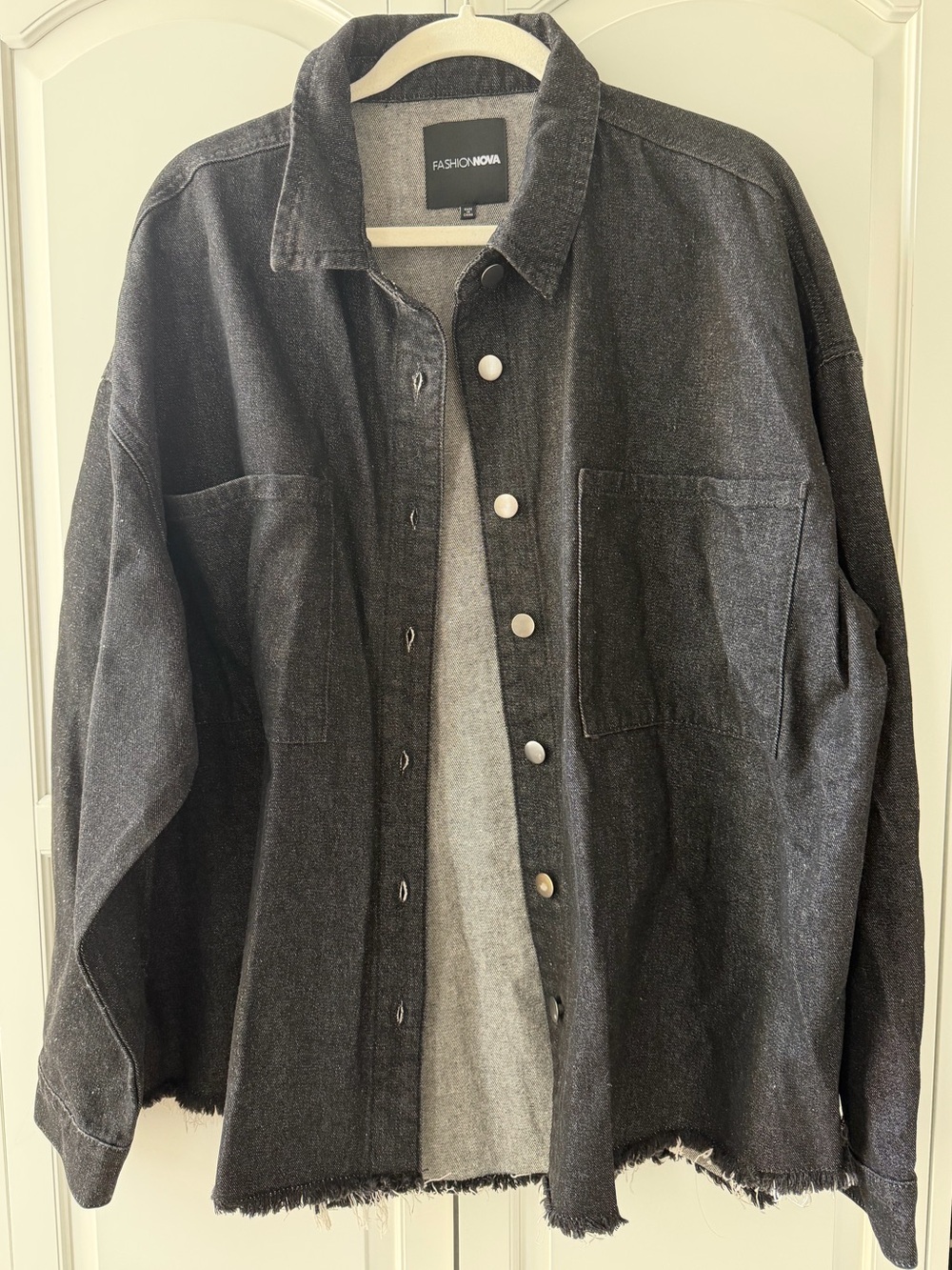 Fashion Nova Oversized Black Denim Button-Up Oversized Jacket, size S